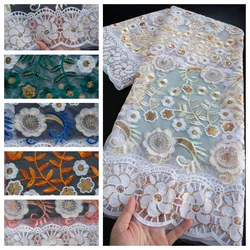 Nigerian Milk Silk Lace Fabric African French Mesh Lace Fabrics with Sequins High Quality For Women Dresses Latest,5 yards 4489