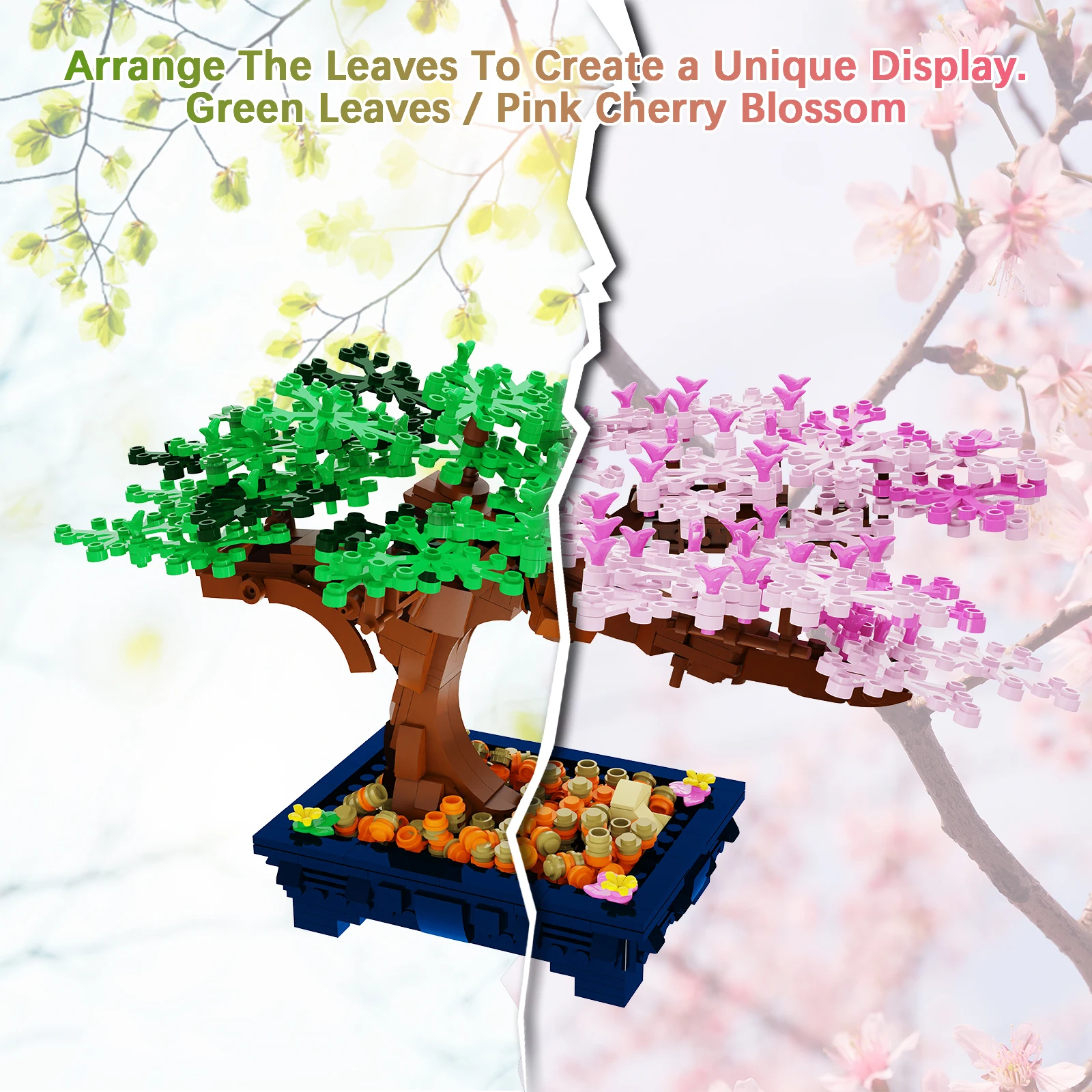 مجموعة بناء شجرة بونساي 817 قطعة |   تصميم نباتي واقعي للبالغين (ديكور لتخفيف التوتر) والأطفال (لعبة تعليمية)