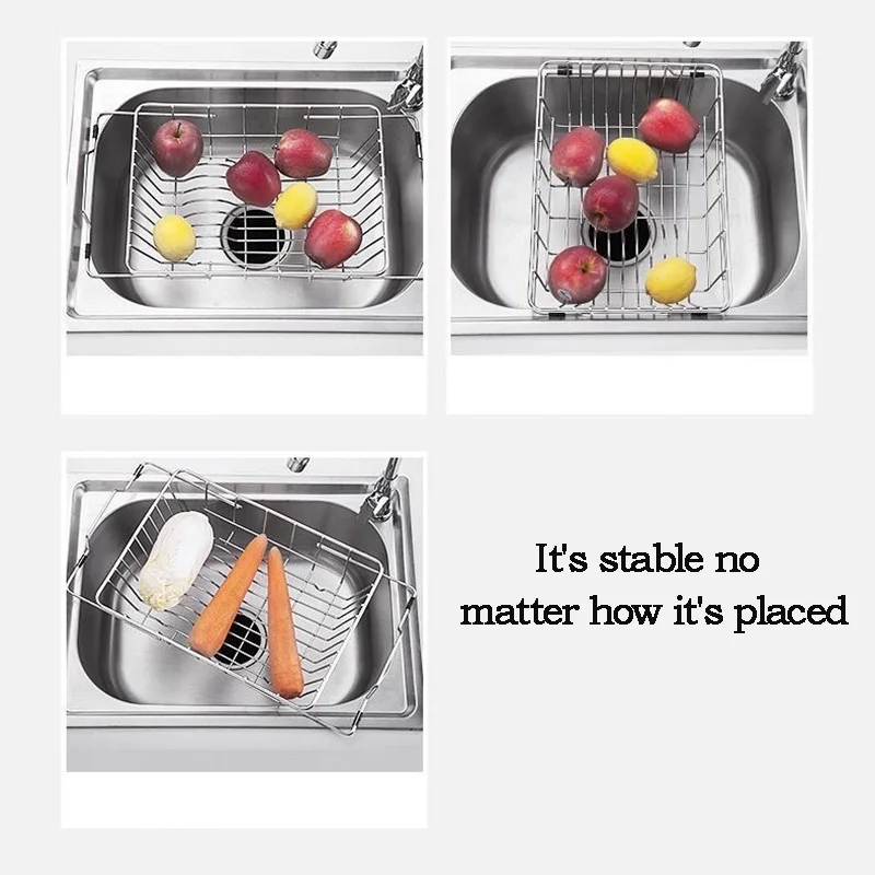 

Adjustable Stainless Steel Sink Dish Plate Drain Rack Expandable Drying Basket Fruit Bowl Drainer Holder Kitchen Storage