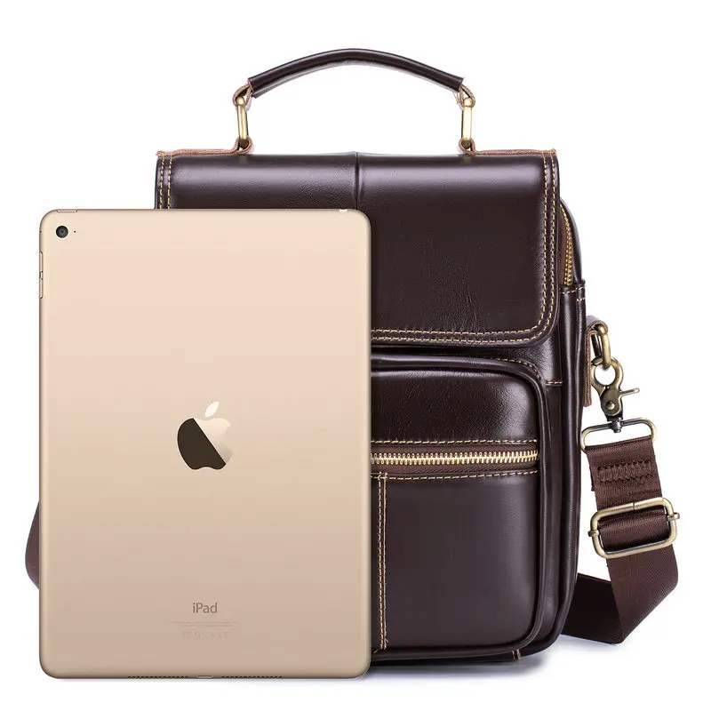 Genuine leather men's hand-held crossbody bag, large-capacity vertical outdoor crossbody backpack for business commuting