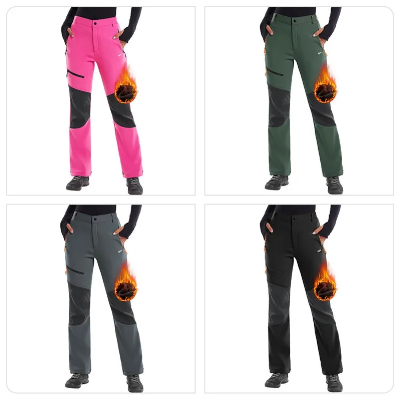 Winter Velvet Women's Cycling Pants Casual Velvet Straight Leg Pants Outdoor Skiing Mountaineering Windproof Assault Pants