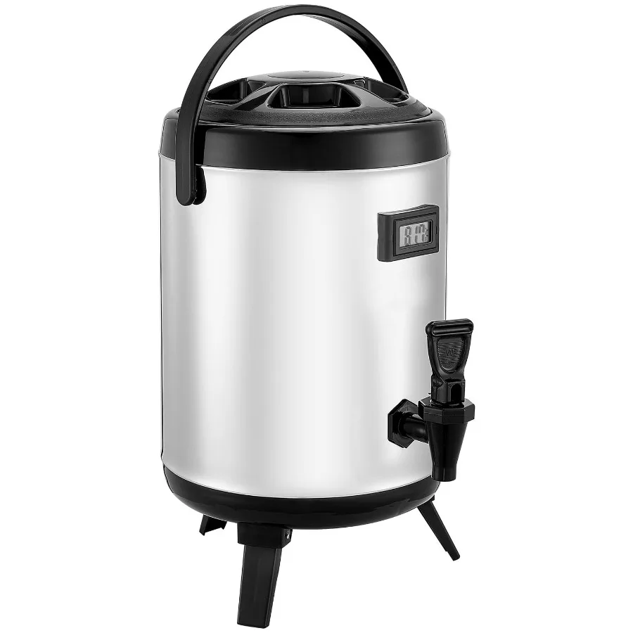 

Insulated Beverage Dispenser 1.5 Gal 6L Stainless Steel Thermal Drink Server with Spigot Temperature Display Silver Ideal for H