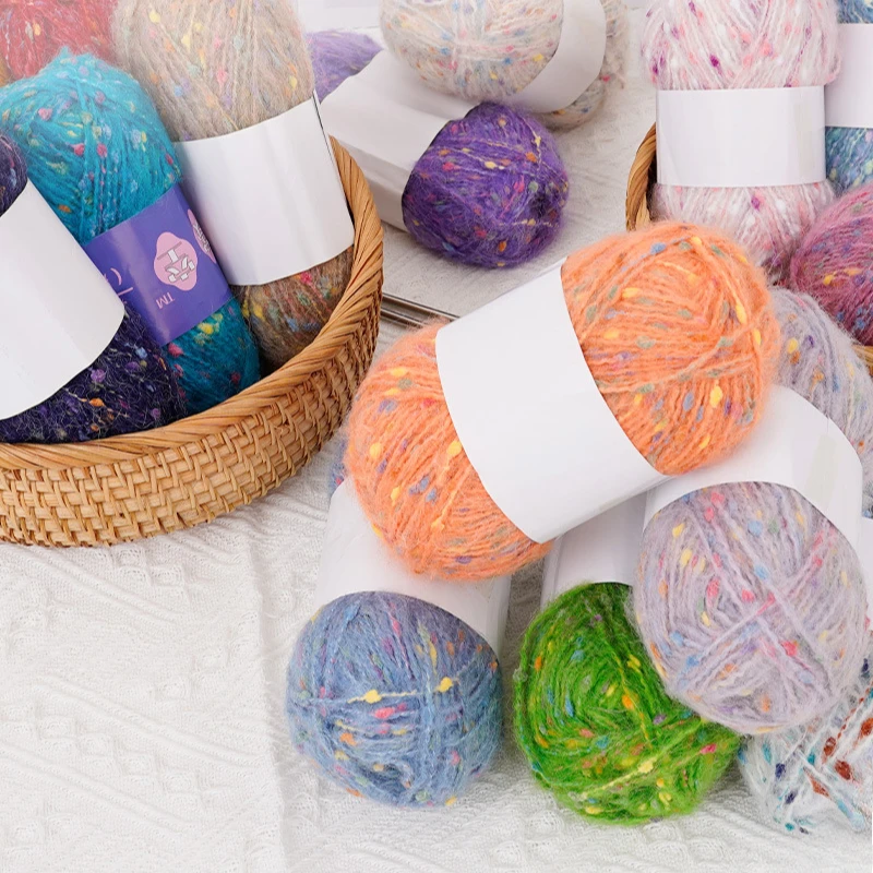 Mohair Bean Line Schal Garn handgewebt DIY Regenbogen Ping Pong gemischter Faden für Paare stricken warme modische Accessoires