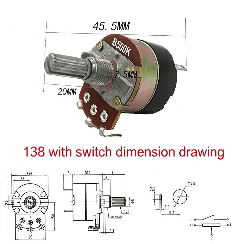 【HG】WH138-1 Adjustable Resistance Speed Regulator With Switch Potentiometer B5K/10K/20K/50K/100K/250K/500K