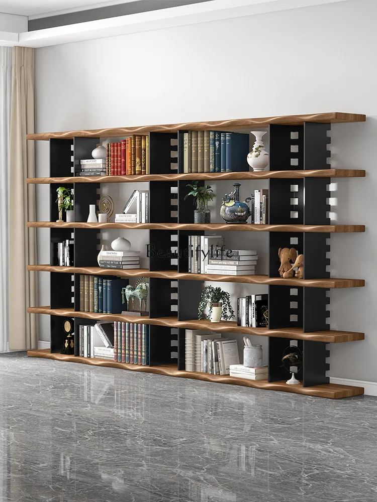 Living Room Solid Wood Bookshelf and Storage Shelf Floor Multi-Layer Display Storage Reading Bookcase