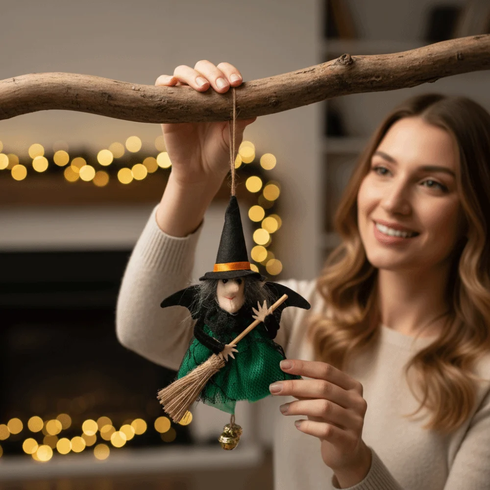 Cartoon Figurines Creepy Halloween Ornaments Miniature Witch Hanging Lightweight Handmade Hanging Pendant Party