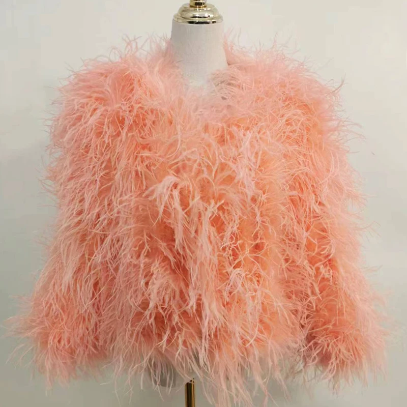 Winter Ostrich feathe Jacket Feather Coat Casual Long-sleeved Australia Imported feathe Jacket Ladies Nightclub Coat
