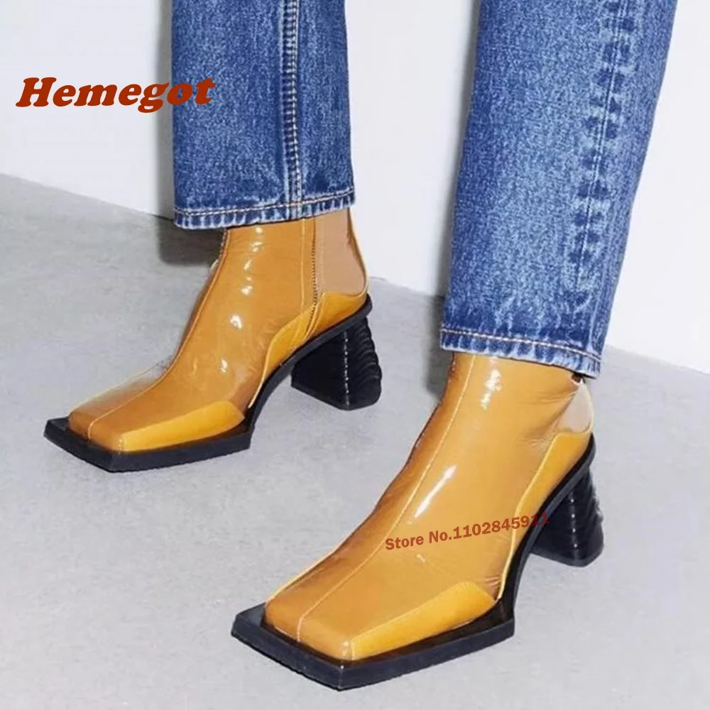 Chelsea Boots Square Toe Strange Style Short Booted Women Side Zipper Pink Orange Black Winter Luxury Shoes Casual Solid Leather