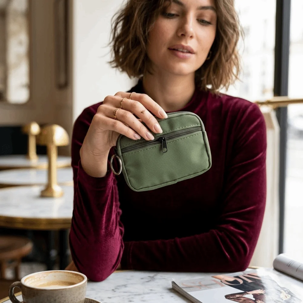 New Nylon Mini Coin Purse Portable Double Layer Change Purse Hanging Waterproof ID Card Case Daily Carry