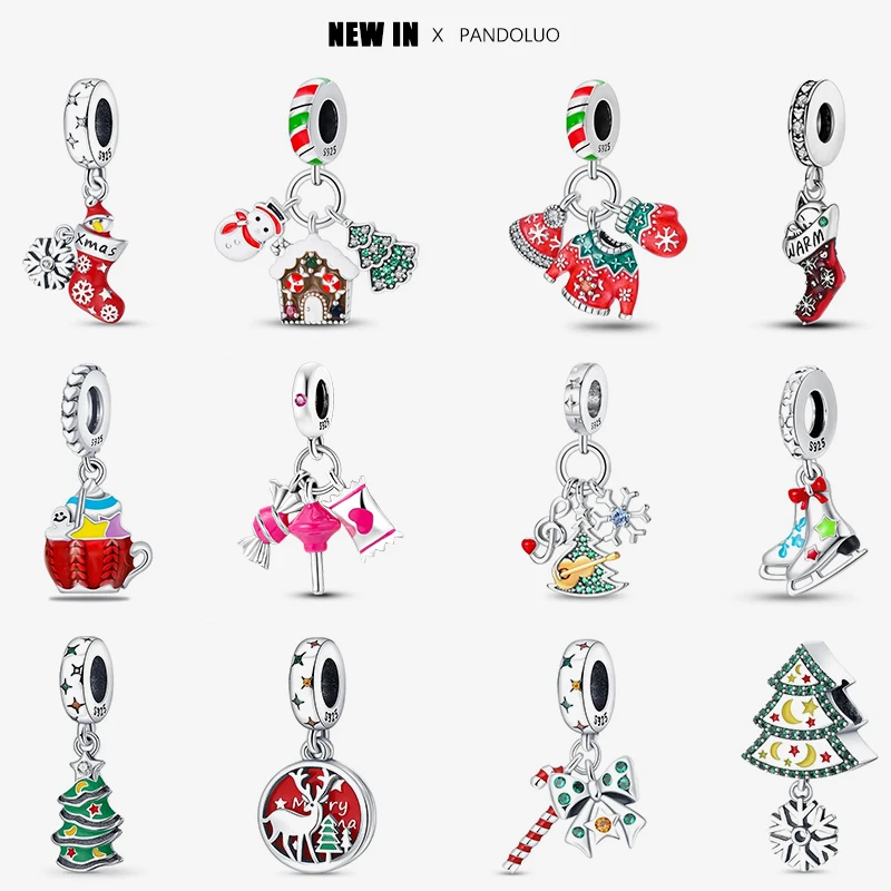 2023 New in Christmas Series Charm Beads Fits Pandach Original Bracelet For Women 925 Silver Pendant Bead Jewelry Festival Gift