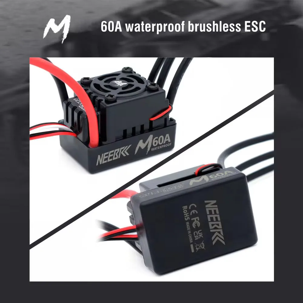 

NEEBRC M Series 60A Brushless ESC Waterproof 2-3S T/XT60 Plug for 1/10 1/12 1/14 RC On/Off-road Buggy Monster Car 3650 Motor Toy