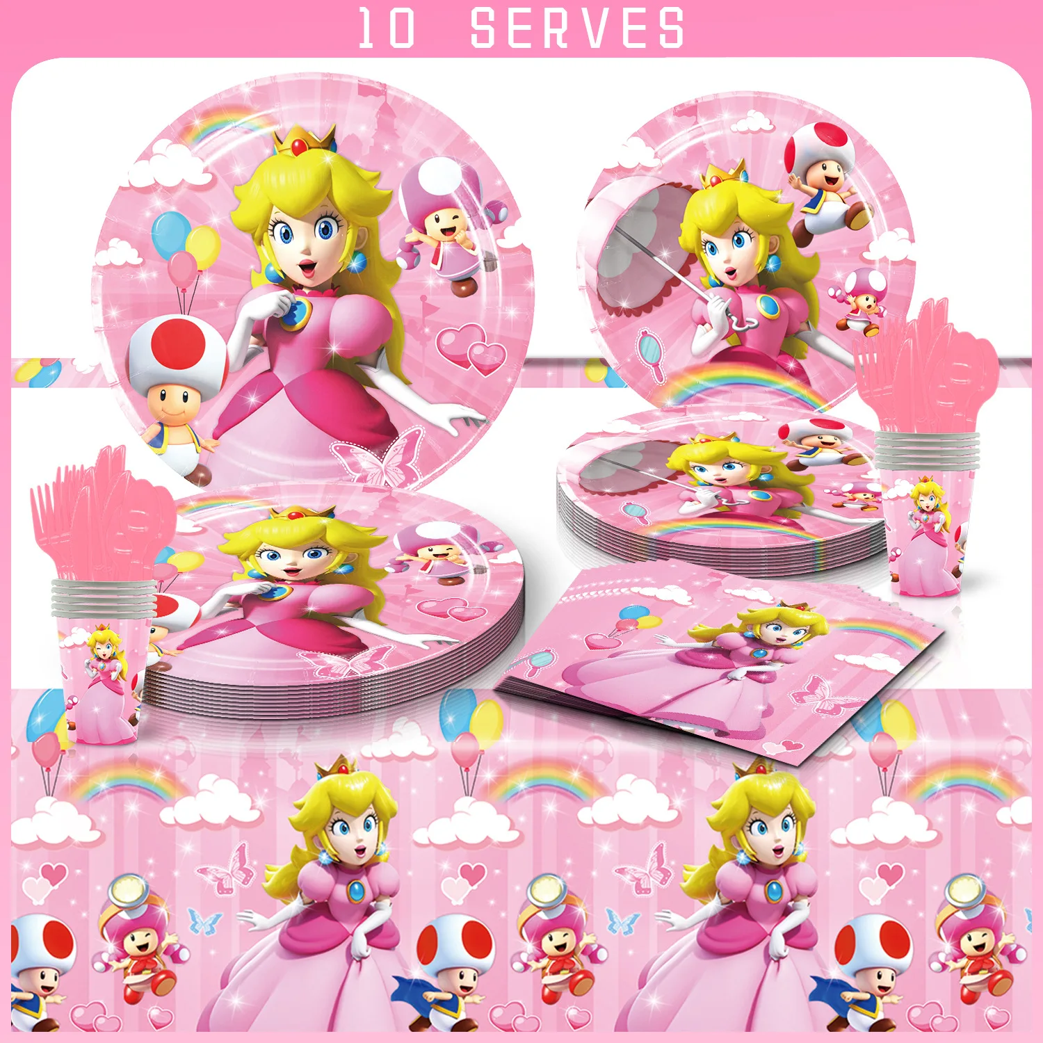 Princess Peach Game Anime Theme,Disposable Tableware Tissue,Paper Cup,Tablecloth,Festival Supplies,Children's Party Decoration