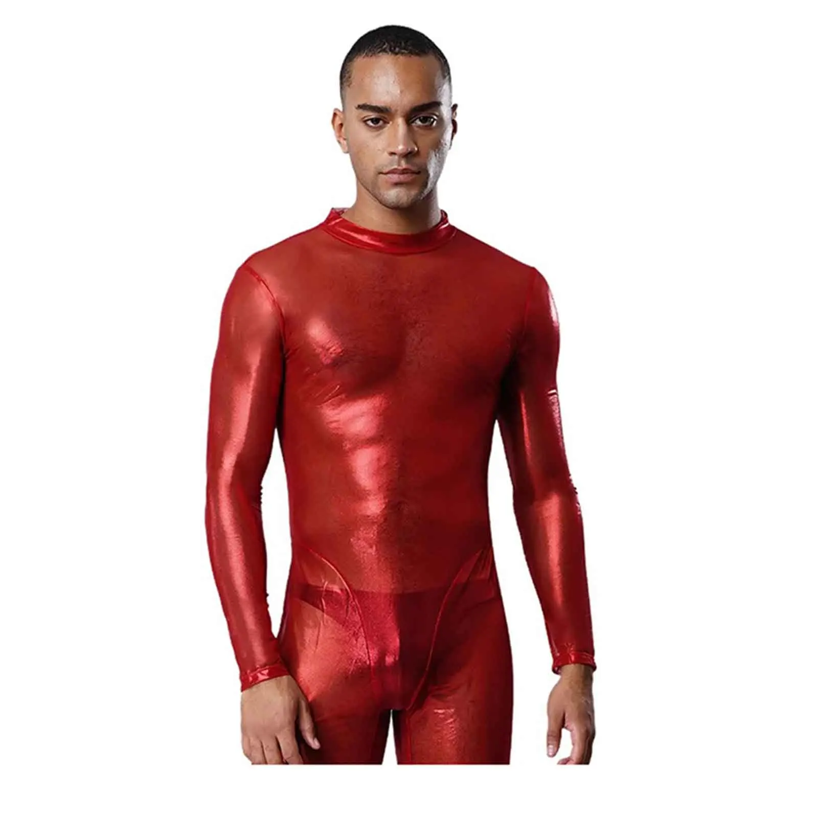 

Men Shimmering Full Body Slim Fit Pajamas Bodysuit Swimsuit Long Sleeve Long Pants Leggings Tights Sheer Daily Casual Nightwear