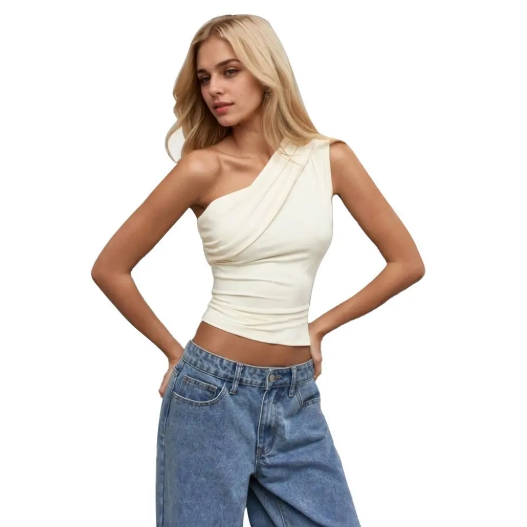 

Женская сексуальная футболка с плечами, популярный стиль, косой воротник, весна-лето, топ Pure Desire для модных дам