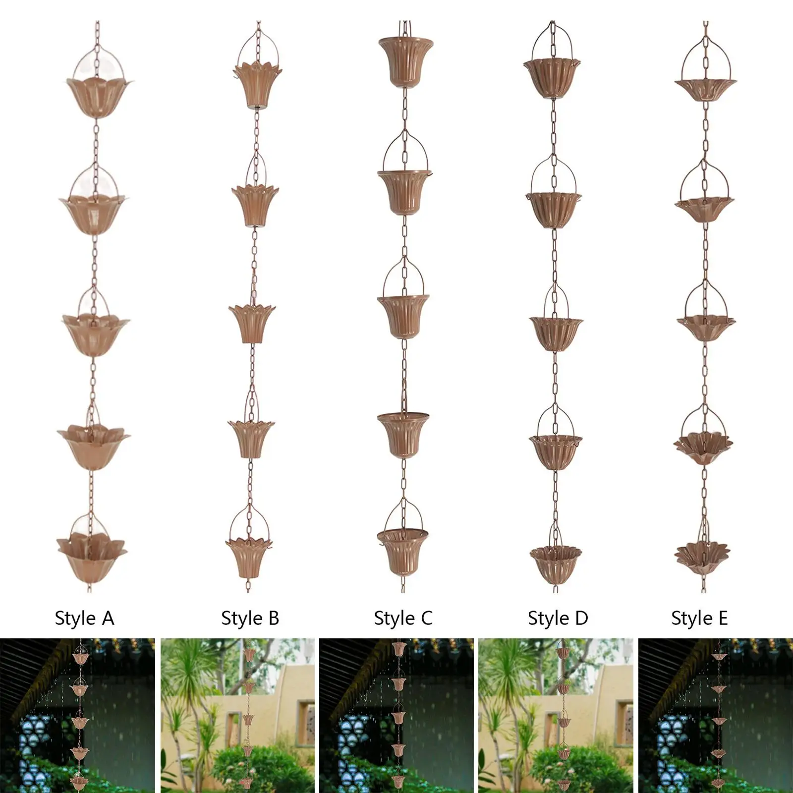 

Rainwater Catcher Chains Outside Gutter Downspout in Summer Villas, Courtyards Villa Improvement Rainwater Catcher Rain Chimes