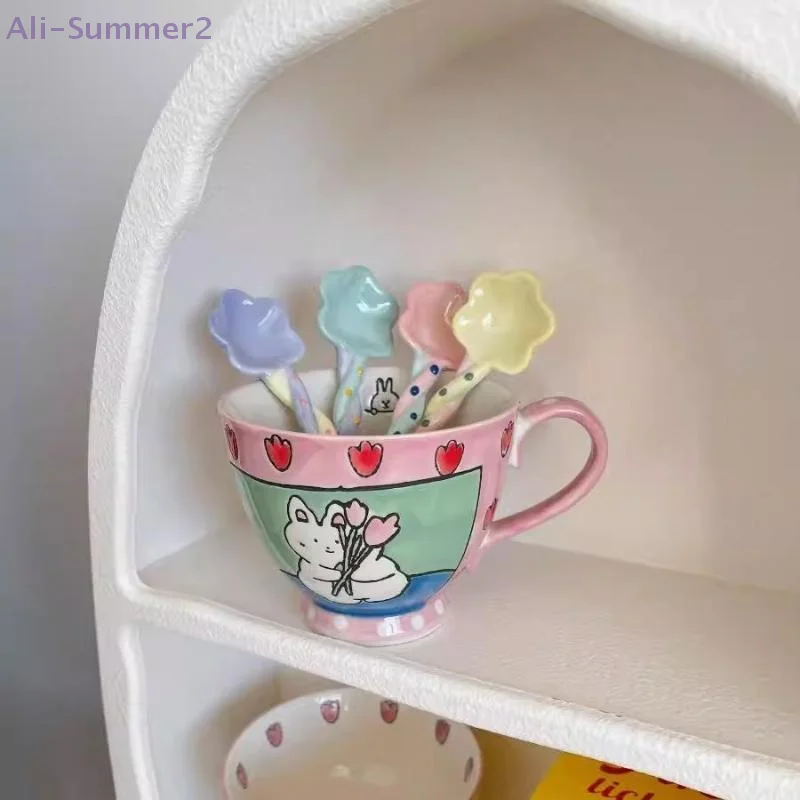 {MX} الكرتون السيراميك مقبض طويل ملعقة أزهار لطيفة ستار الضفدع على شكل القهوة اثارة ملعقة الاطفال مغرفة أدوات تقديم المطبخ