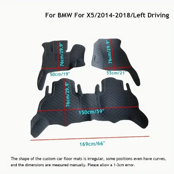 Conjunto de tapete de carro de 5 assentos em couro PU, totalmente coberto com tapetes impermeáveis e antiderrapantes, 3 PCs para BMW X5 2014-2018