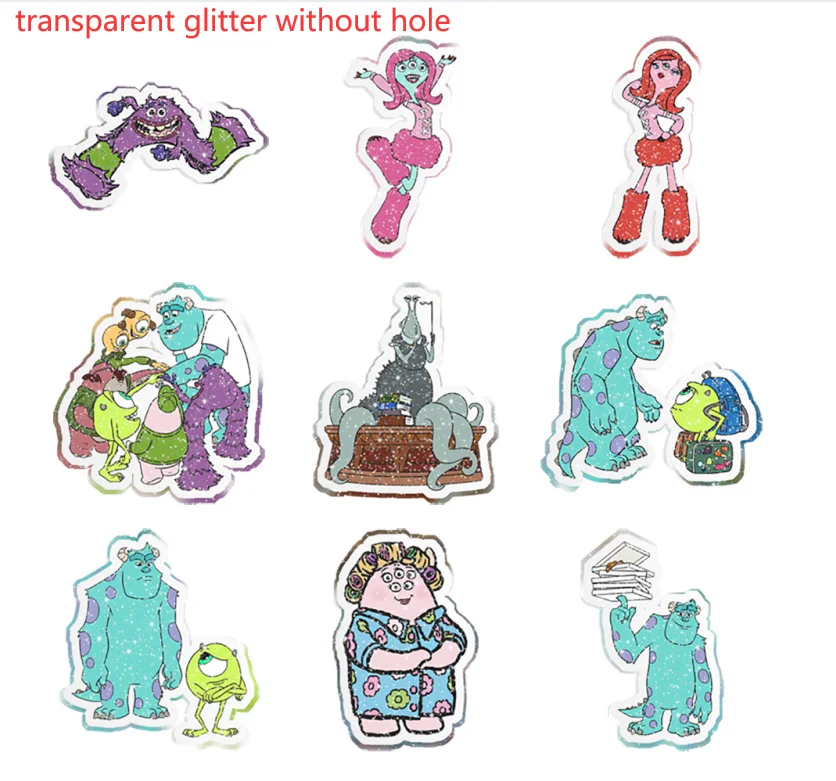 Without Hole 10 Pcs/Lot Disney Movie Monsters University Planar White Transparent Glitter Resin Charms For DIY Craft Supplies