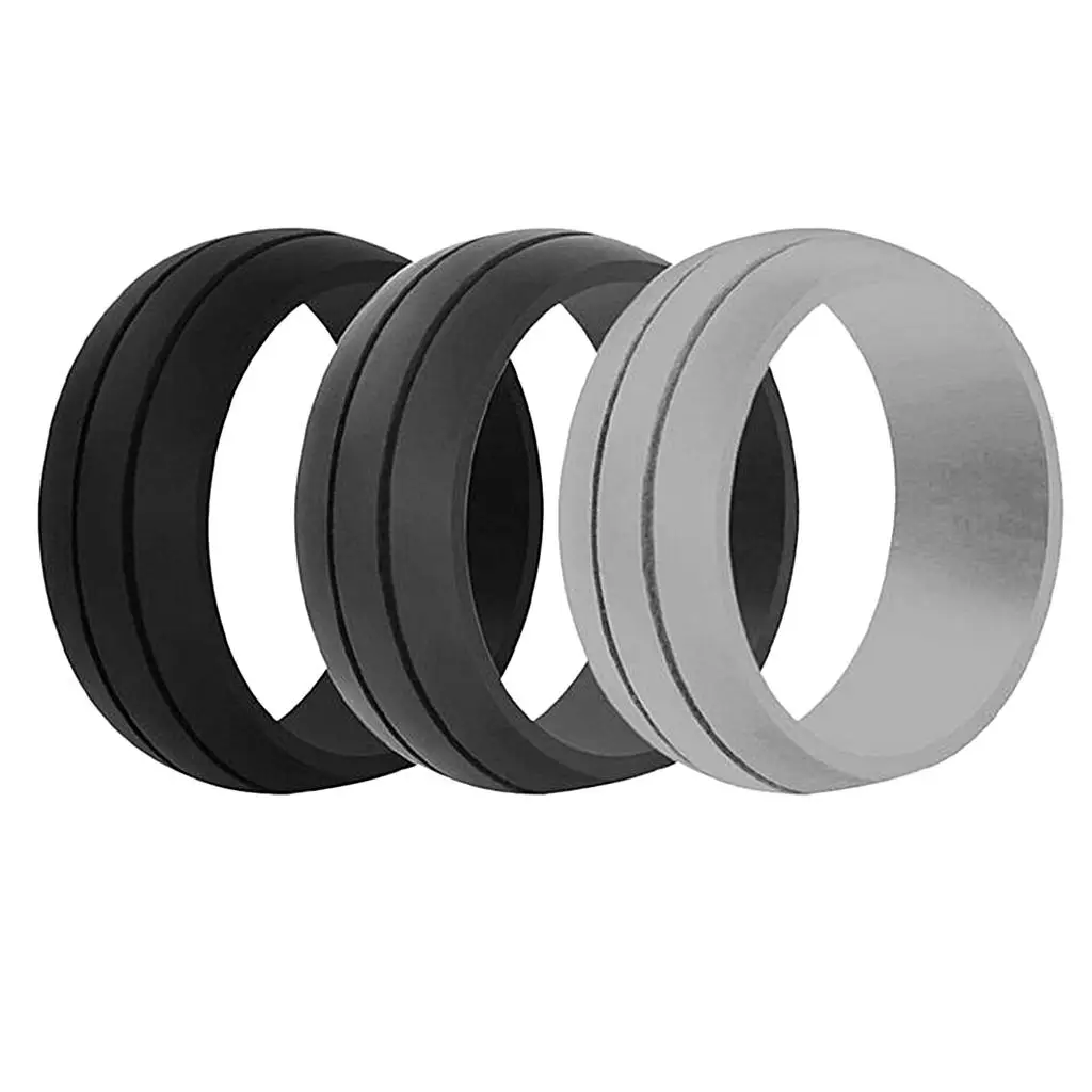 3 Pieces Mens Rubber Silicone Wedding Band Turnhalle Jewelry