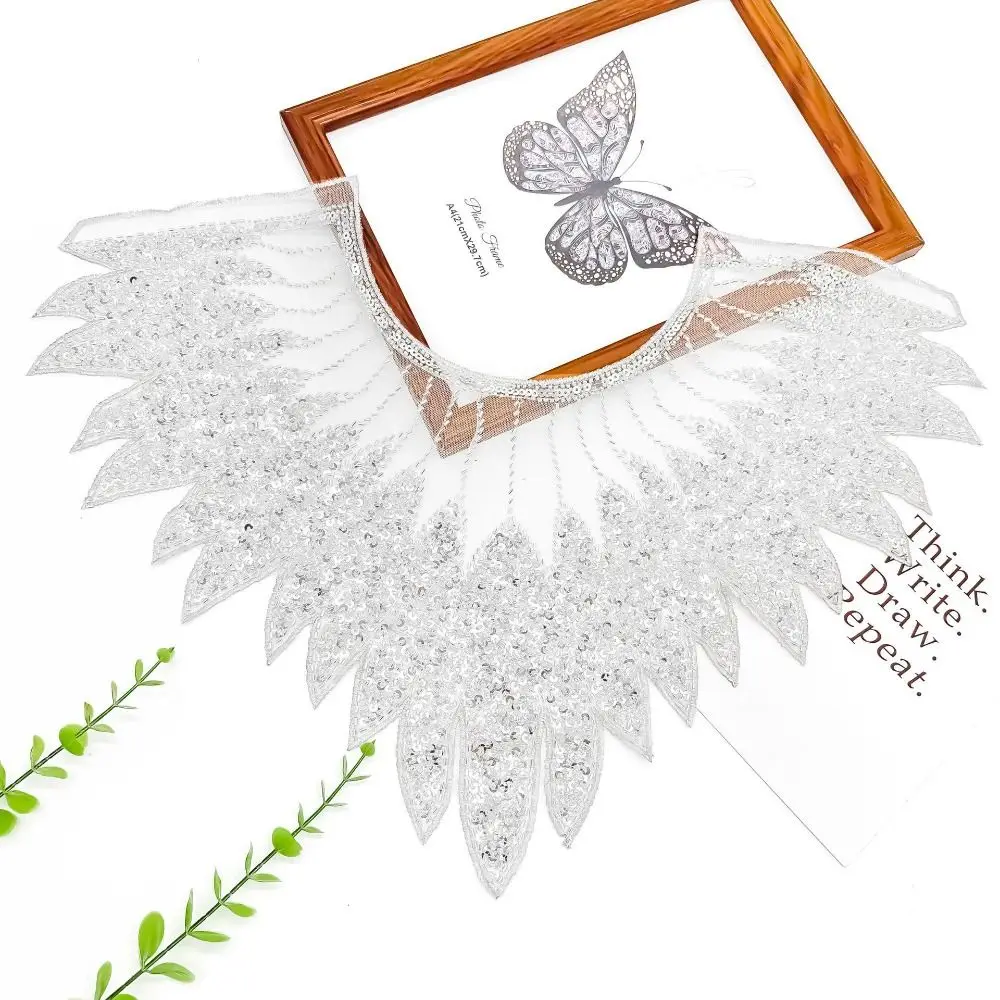 

Sew on Beaded Applique Sequins Lace Collar Shining DIY Craft Lace Neckline Exquisite Neckline Patch Apparel