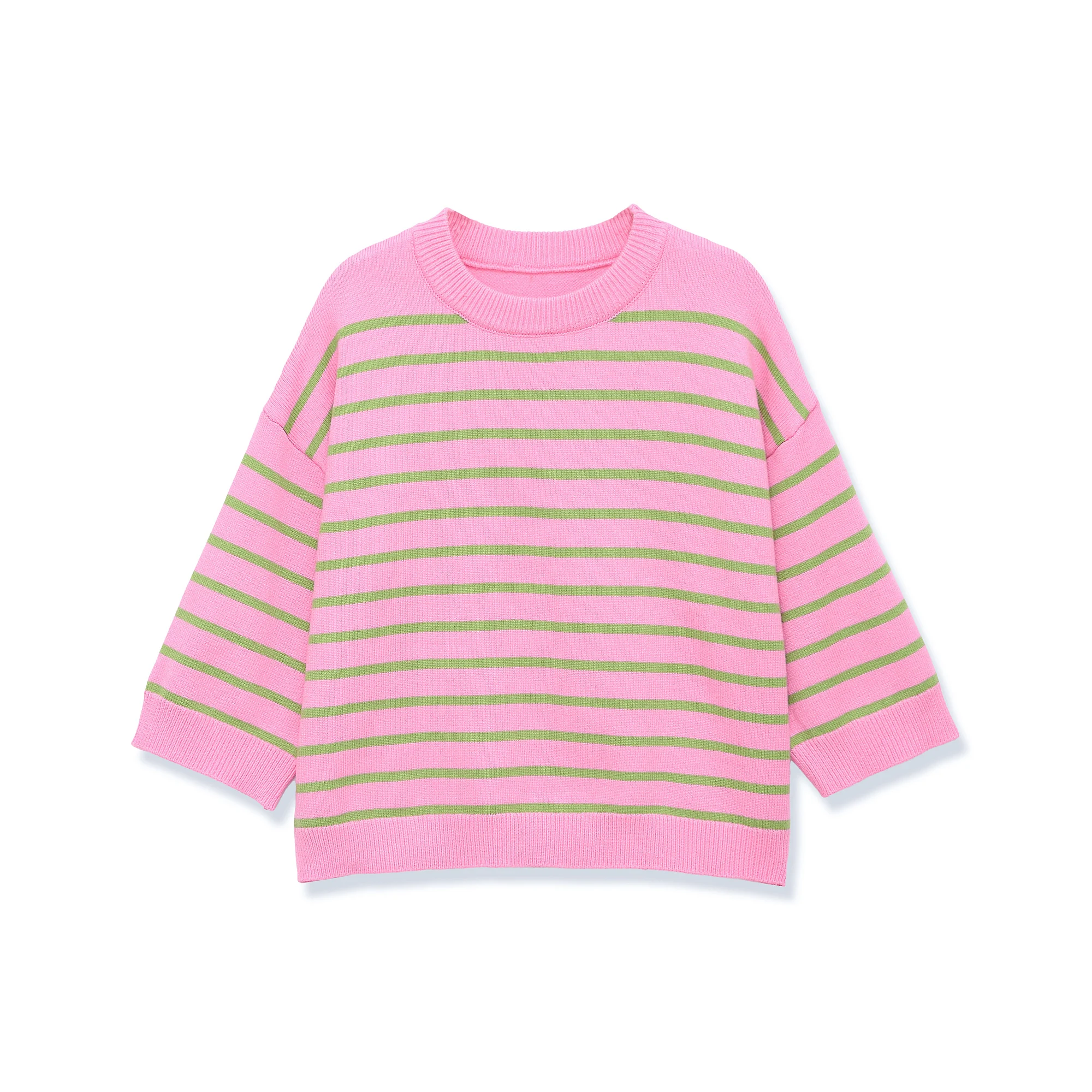 Minimalist Color Striped Round Neck Long Sleeved Sweater Women Tops Women's Sweater Knitwear Woman Clothing