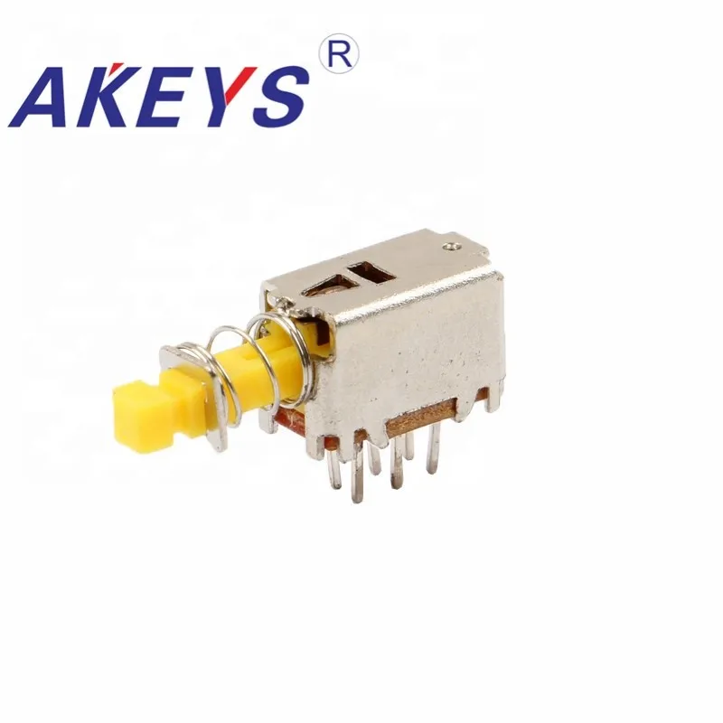 10PCS PS-22E05 6pins Yellow A03 Straight key switch Push button power switch without fixed foot