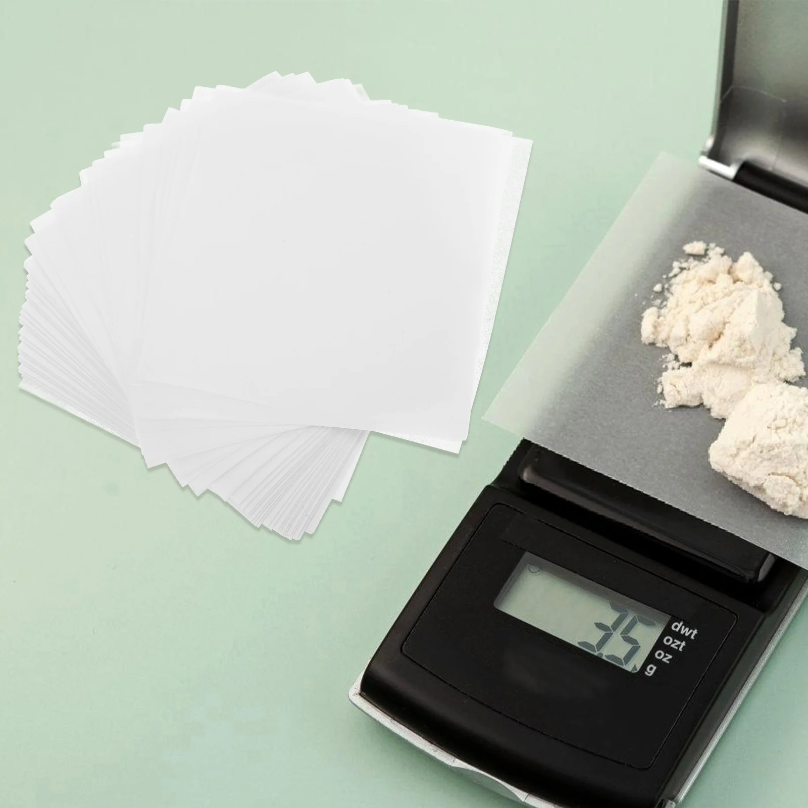 

500Pcs Cellulose Weighing Paper Non-Stick Double-Sided Glossy Non-Absorbing Smooth Sheets for Lab Sample Transfer Precision