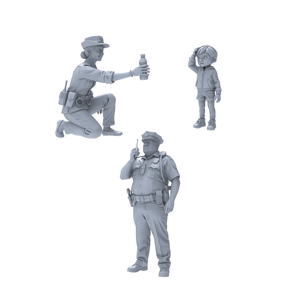 1/64 1/72 Police Assistance Scene Resin Miniature Model Police Officers Child Figures Unpainted DIY Painting Urban Service Decor