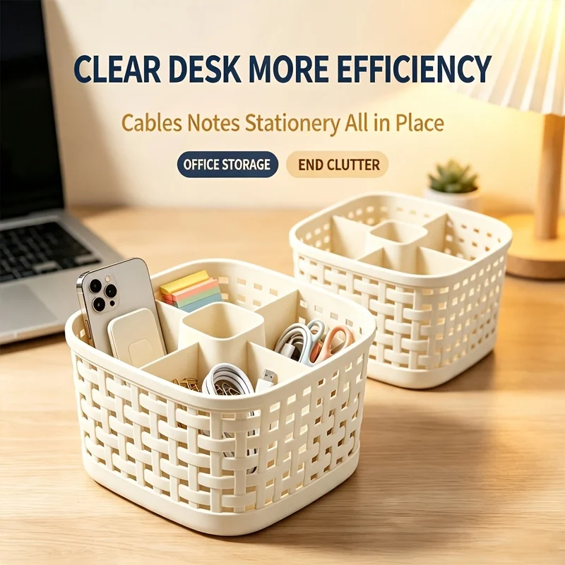 5-compartment Open-top Desktop Organizer,Cosmetics Storage Box,Five-compartment Pen Holder,Multi-functional Pencil Storage Box