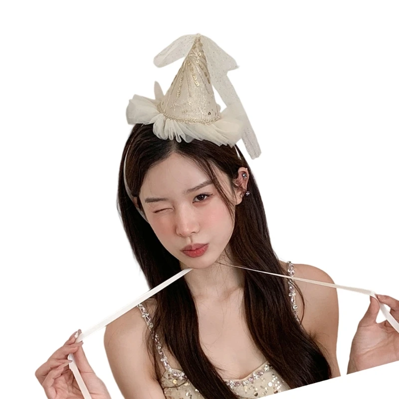  Romance Embroidery Lace Birthday Hat Hairclip Photography Headwear with Hair Clip For Women Secure Wear Party Props
