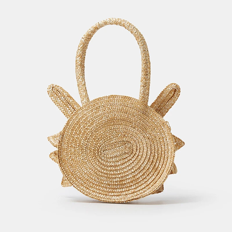 Cute Crab Shape Straw Women Handbags Funny Round Paper Woven Shoulder Bags for Girls Creative Summer Beach Bag for Children 2023