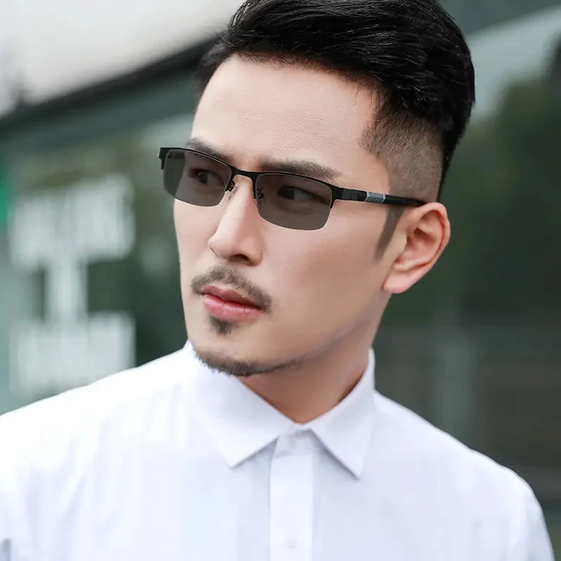 Herren Vintage Business photo chrome Myopie Brille Halb rahmen Metall blaues Licht blockierende Brillen klassische UV-Sonnenbrillen – Detail 6