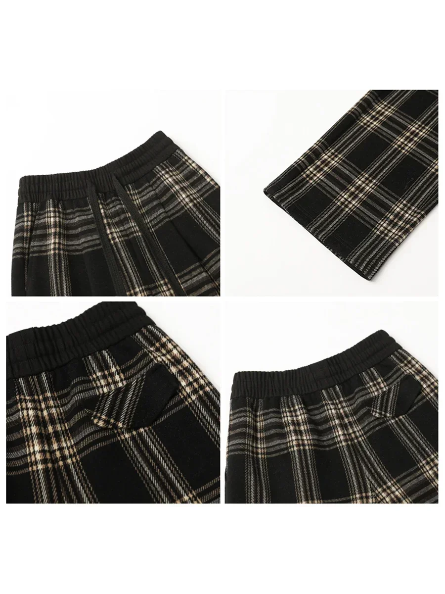 CHIC VEN Vrouwen Broek Losse Nieuwe Geschuurd Hoge Taille Trekkoord Plaid Casual Vrouwelijke Broek Rechte Pijpen Broek Herfst Winter 2024