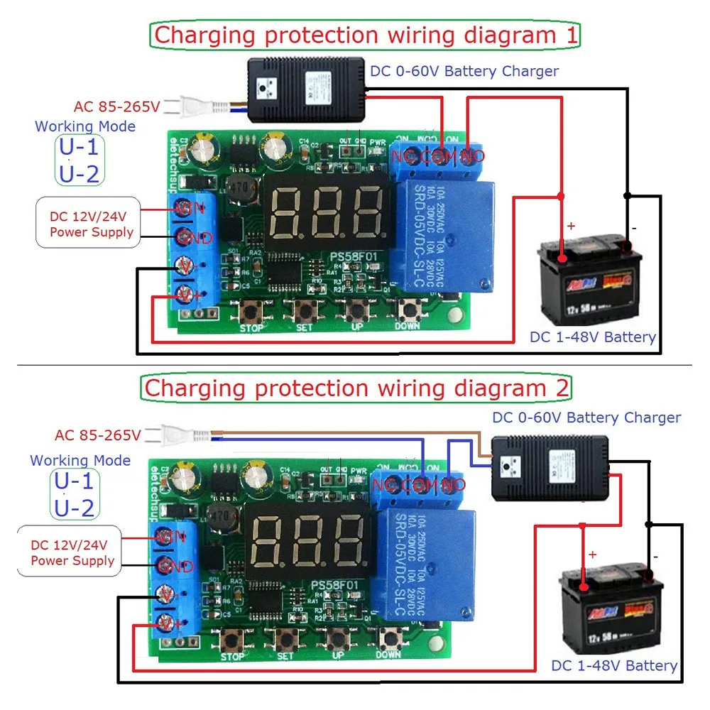 DC0-60V Battery Charge/Discharge Relay Module Integrated Voltmeter Undervoltage/Overvoltage Protection Board