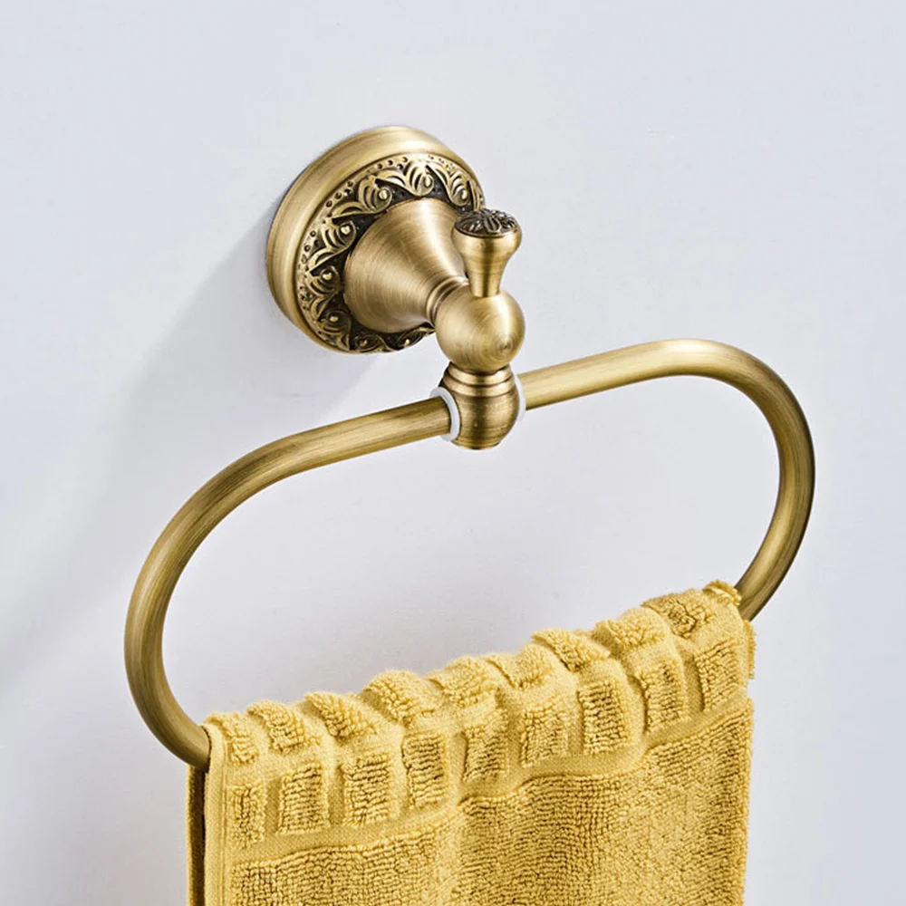 

AA81-Oval Towel Ring Antique Brass Exquisite Pattern Carving Hanger Hand Towel Holder For Bathroom Kitchen Accessories