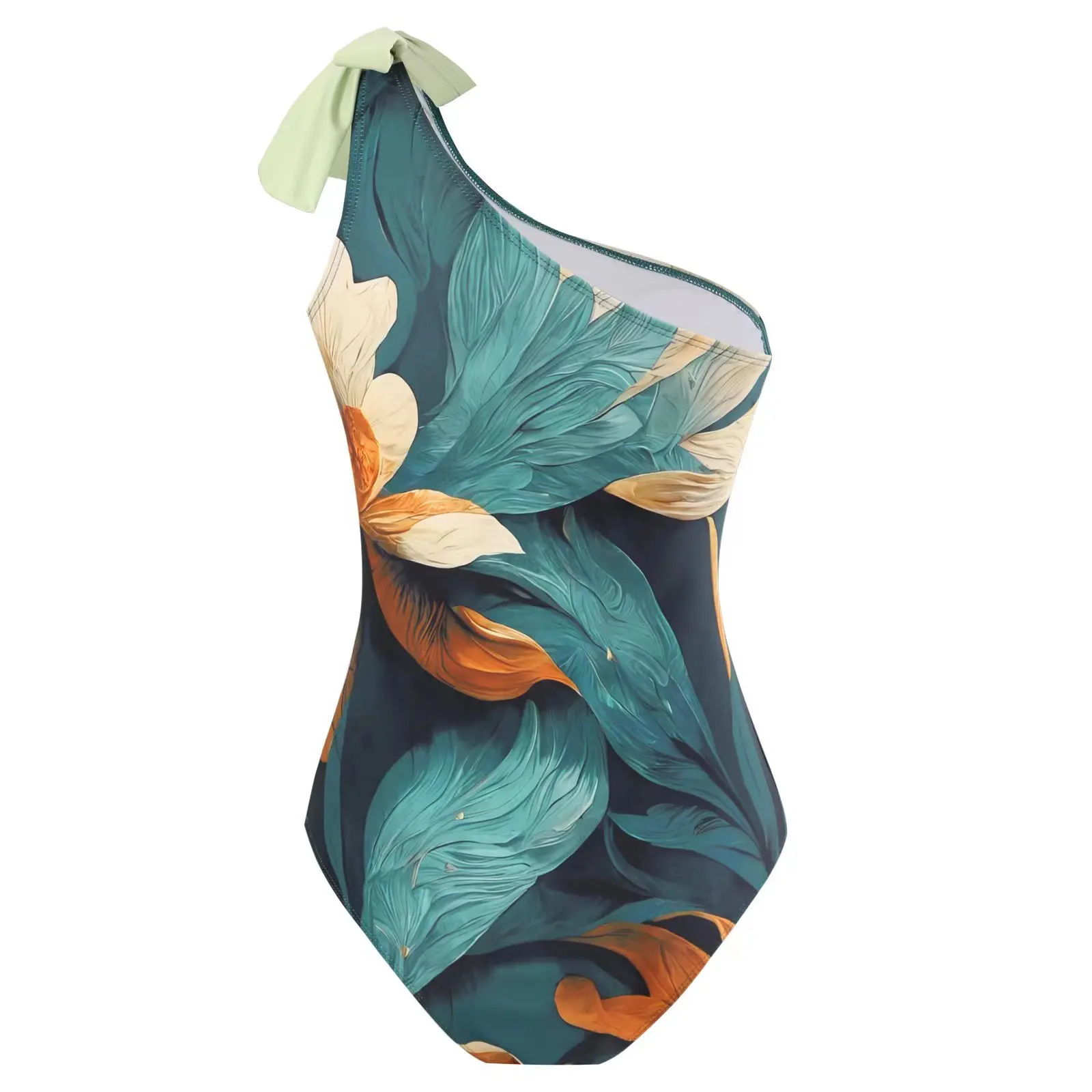 Ensemble bikini sexy à une épaule pour femme, maillot de bain vert à imprimé vintage, jupe brésilienne Biquini, robe de maillot de bain, nouveau
