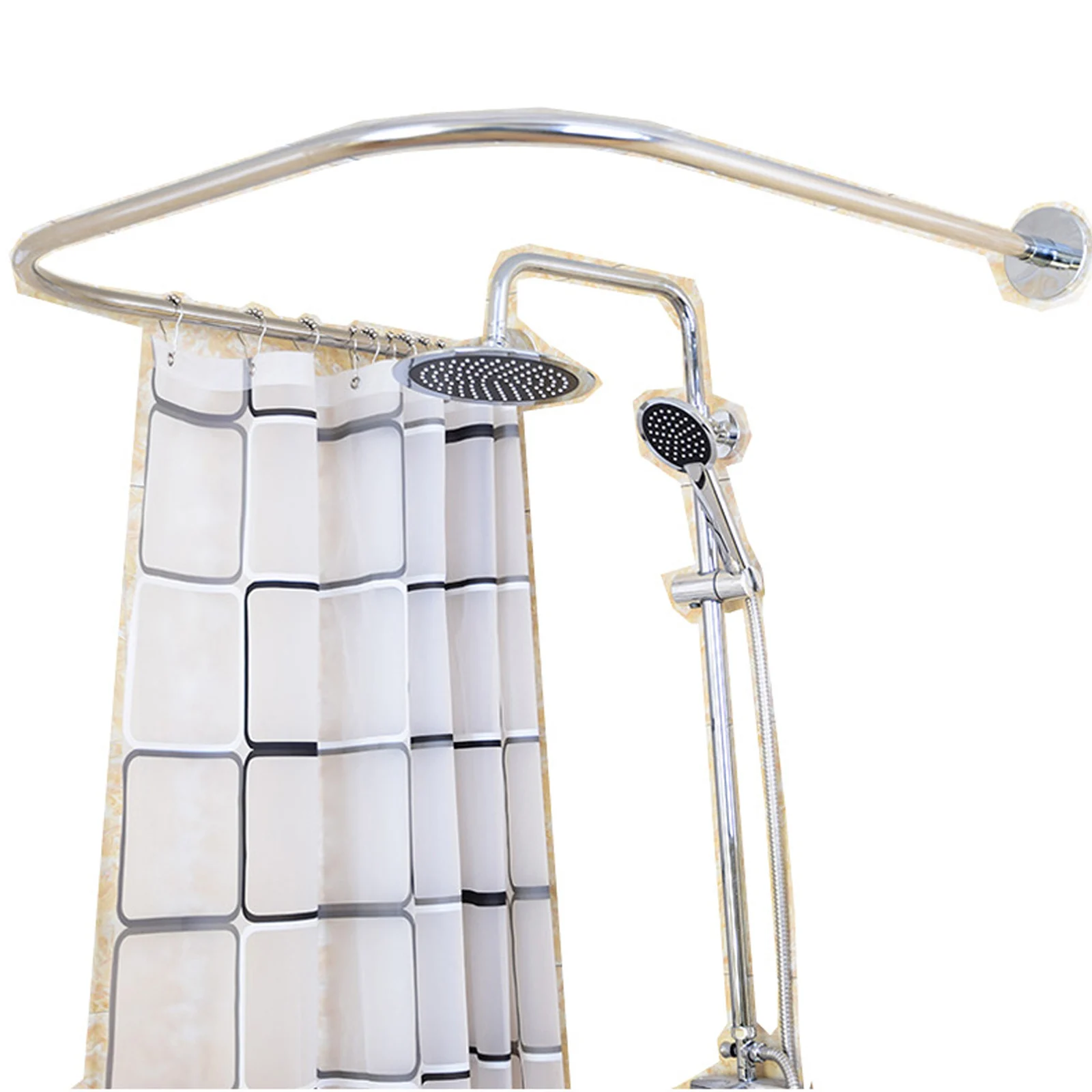 Shower Curtain Stainless Steel Rail Rod U Shape Curved Toilet Bathroom Lightweight Pole