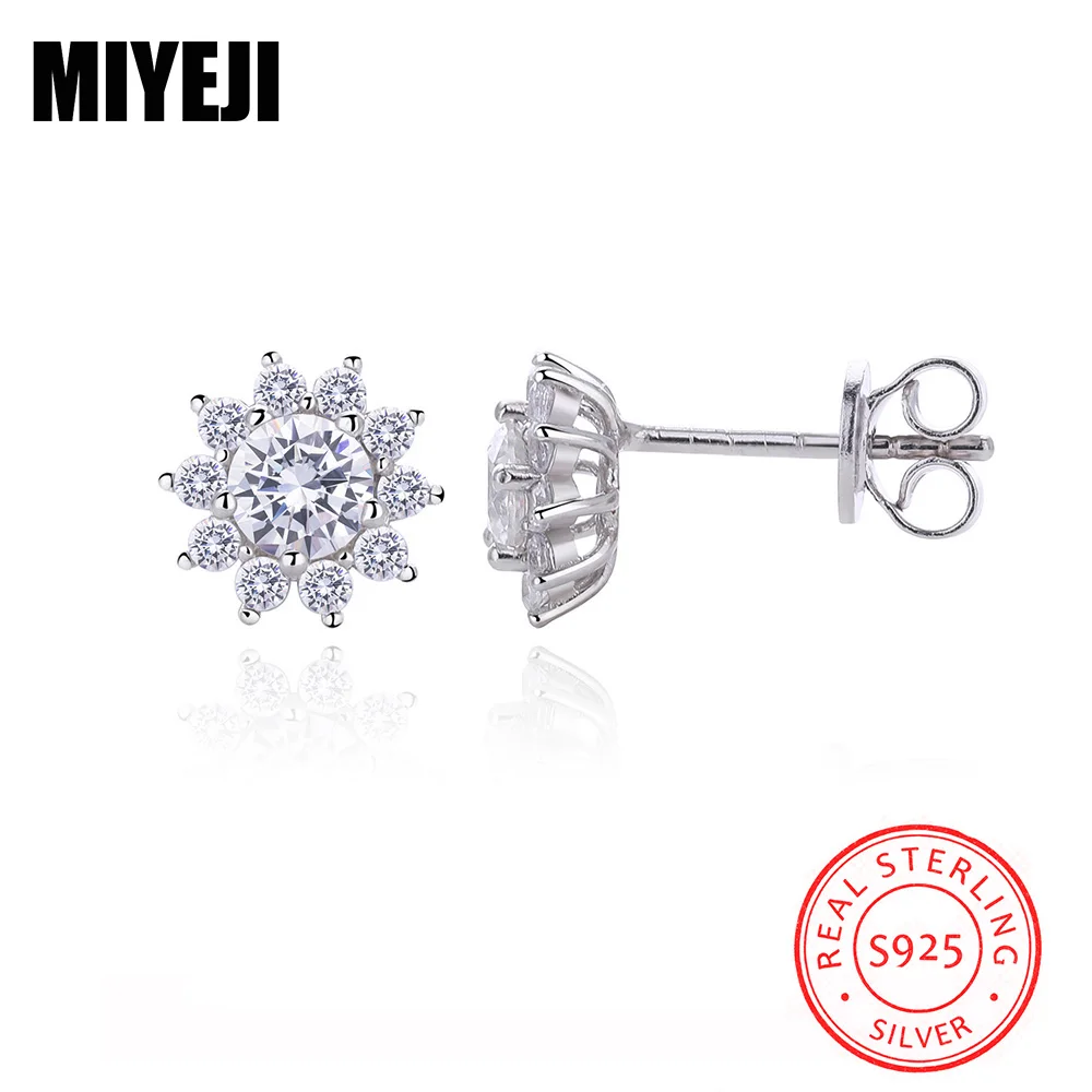 MIYEJI Real 925 Sterling Silver 0.3ct Moissanite Sunflower Stud Earrings For Women Wedding Daily Wear Classic Fine Jewelry Gift