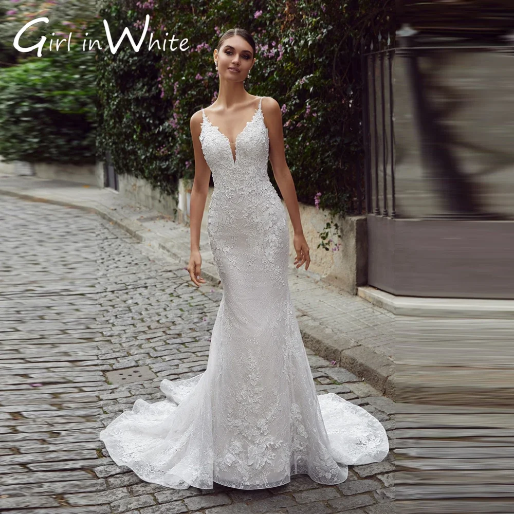 ชุดเดรสเมอร์เมดลูกไม้ 2025 ที่กําหนดเองVคอชุดเจ้าสาวBacklessลูกไม้Appliquesสําหรับผู้หญิงElegant Vestidos De Novia