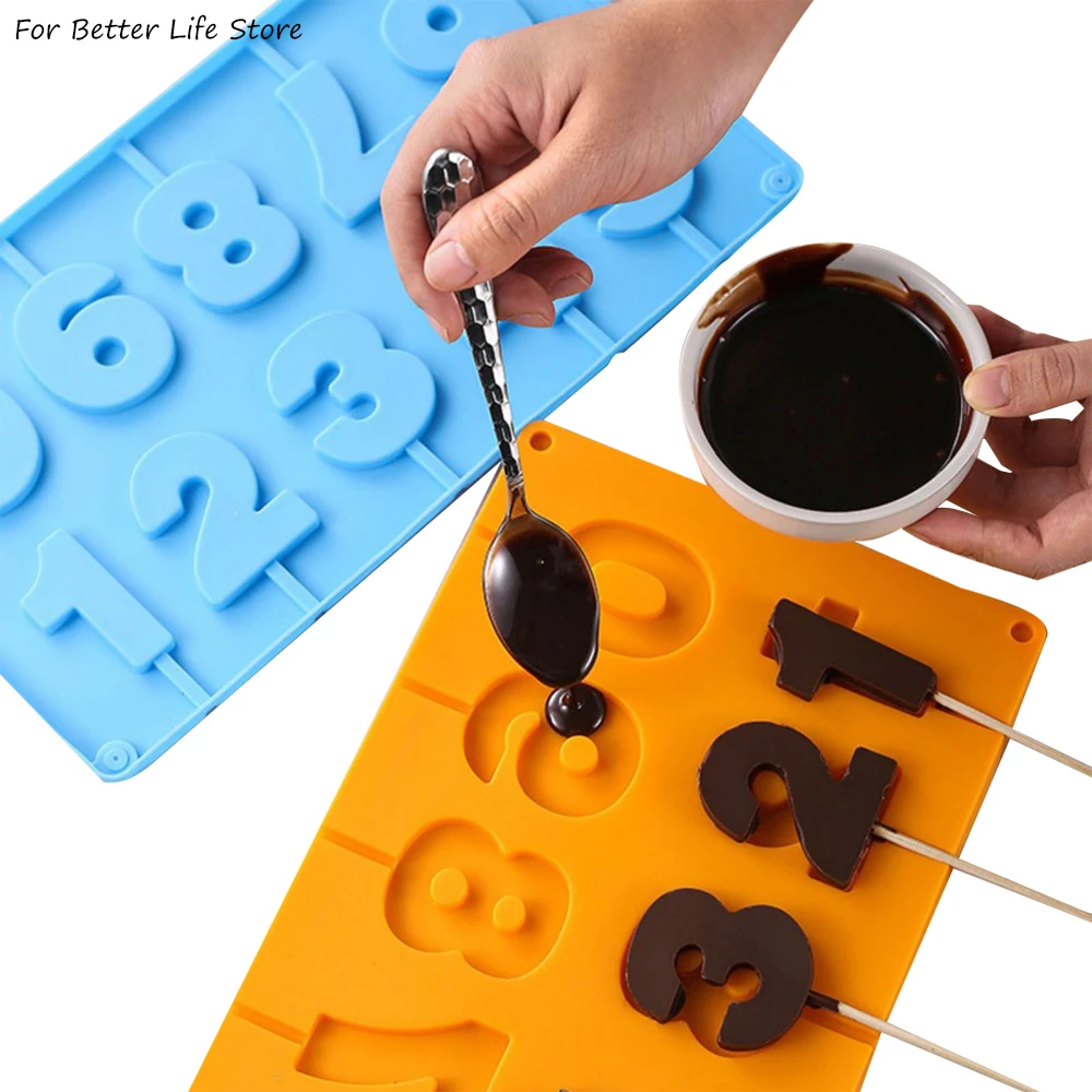 1Pcs Silicone 0-9 Numbers Shape Lollipop 3D Mold Handmade Jelly Chocolate Candy With Sticks Party Decoration Good Toughness