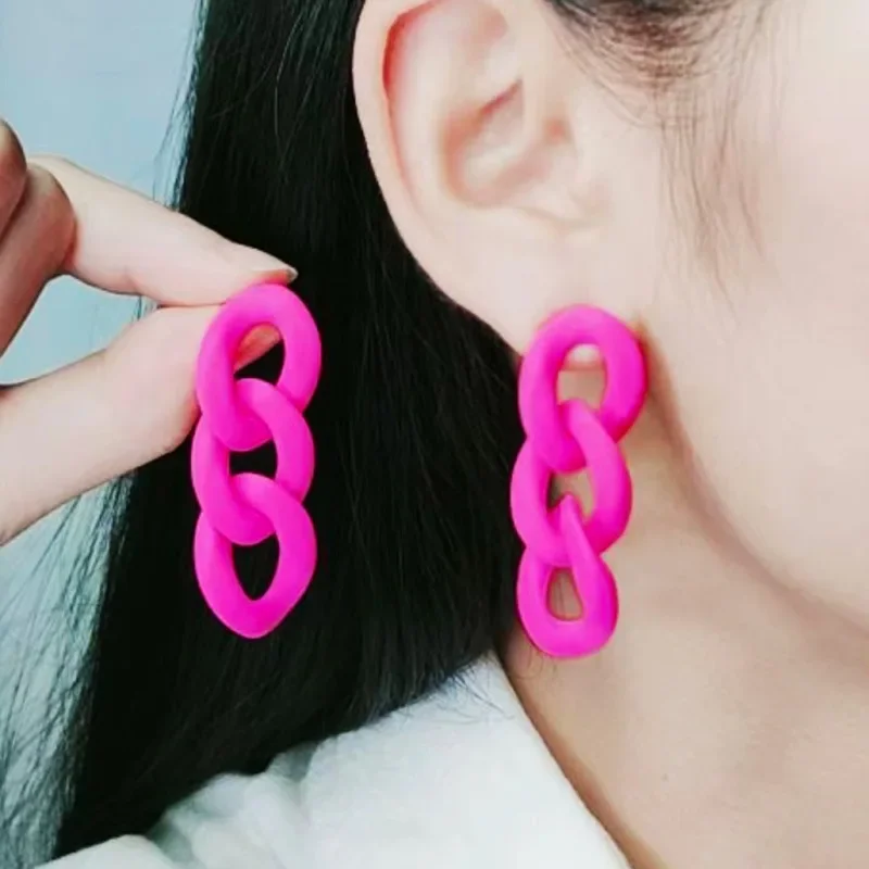 Colorful Acrylic Chain Drop Earrings For Women Bohemian Simple Design Link Long Earrings New Fashion Party Jewelry
