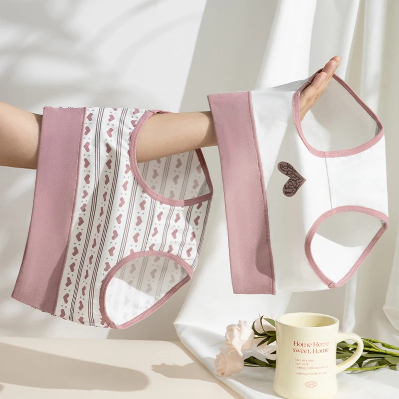 

1pcs Pure Cotton High Waist Girl Love Print Panties Student Underwear Breathable Underpant Plus Size Panty Female Seamless Brief