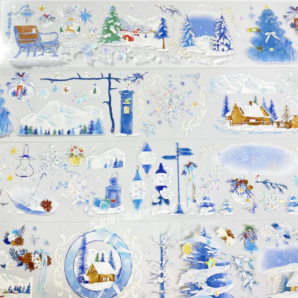 

Washi pet tape journal v54 christmas snowy night small hidden in the wild hut scene ancient Chinese scrapbooking mobile phone ca