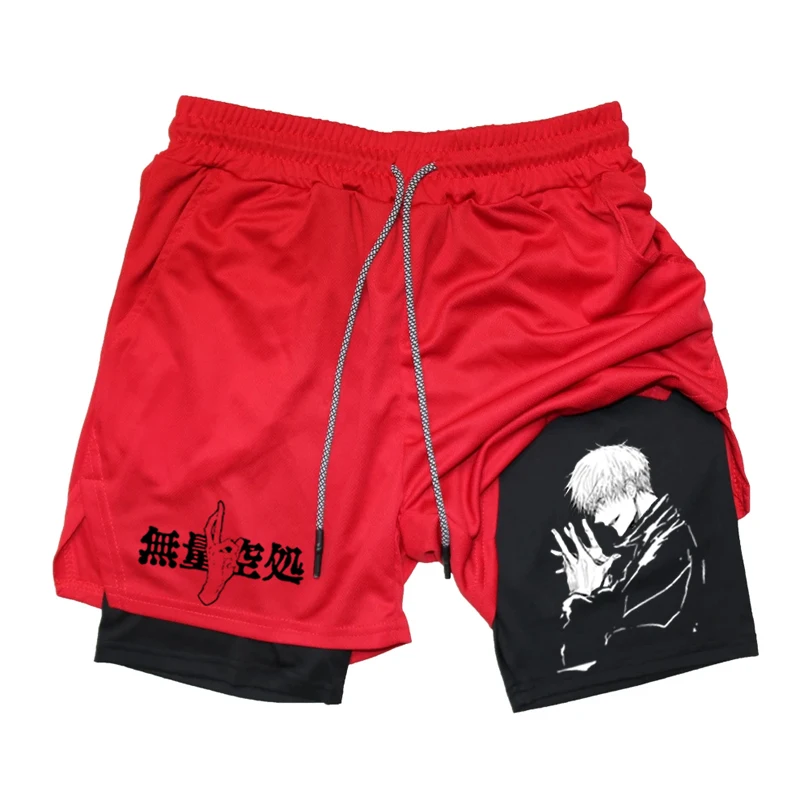 Anime Compression Shorts Summer Sports Men's Gym 2-in-1 Training Exercise Fitness Sports Shorts Casual Beach Jogging Shorts 3XL