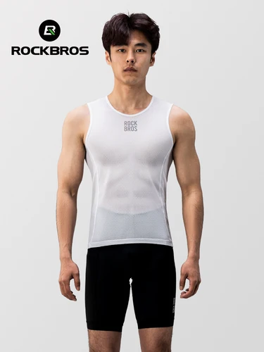 ROCKBROS-Chaleco de bicicleta transpirable para hombre, camiseta interior corta sin mangas de verano, camiseta cortavientos, ropa interior de malla elástica de secado rápido