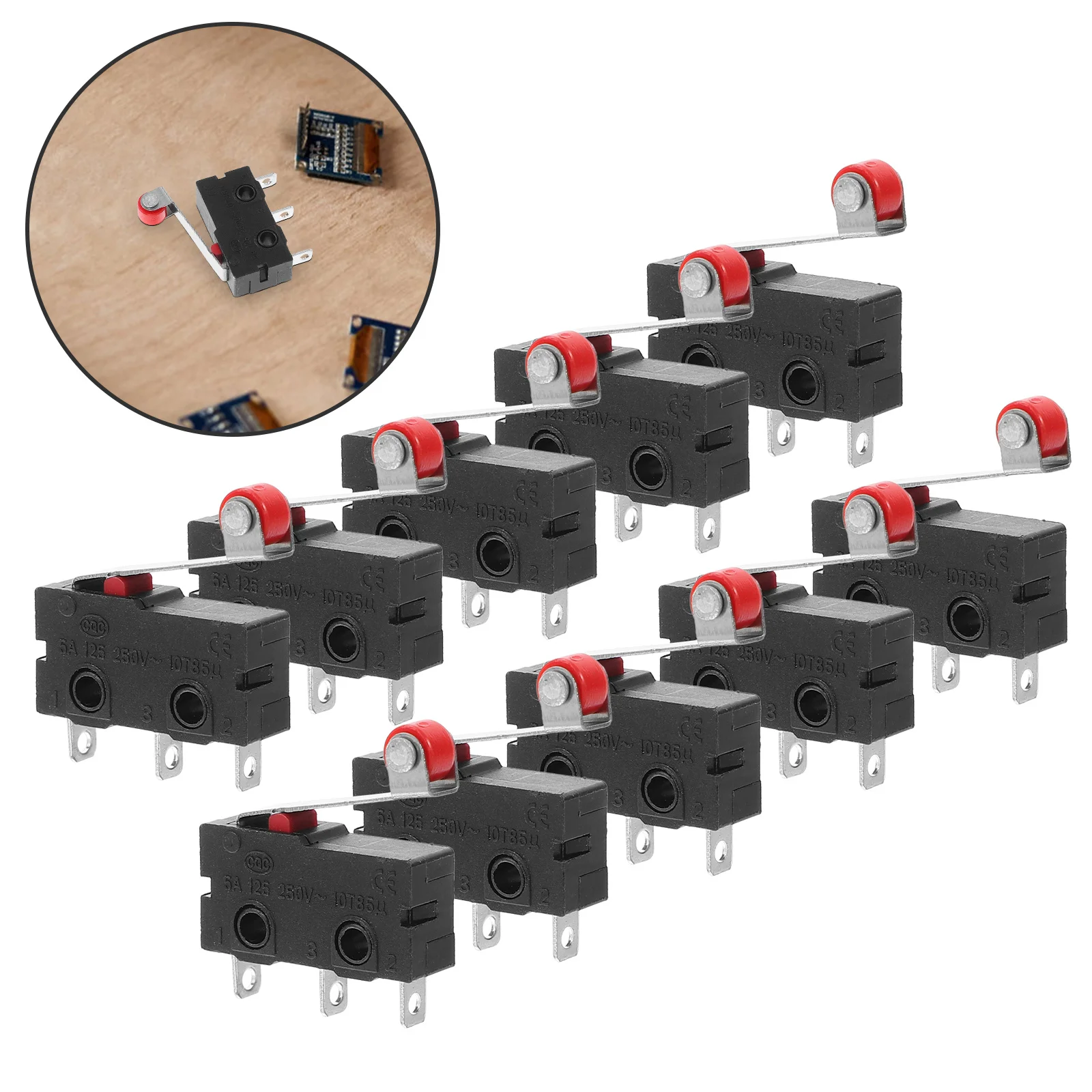 

10 pcs Micro Roller Lever Switch 18Mm 125-250V Spdt Snap Action On Off 20X6X10Mm 22G Black Red Silver Tone Hinge Arm Nc Micro