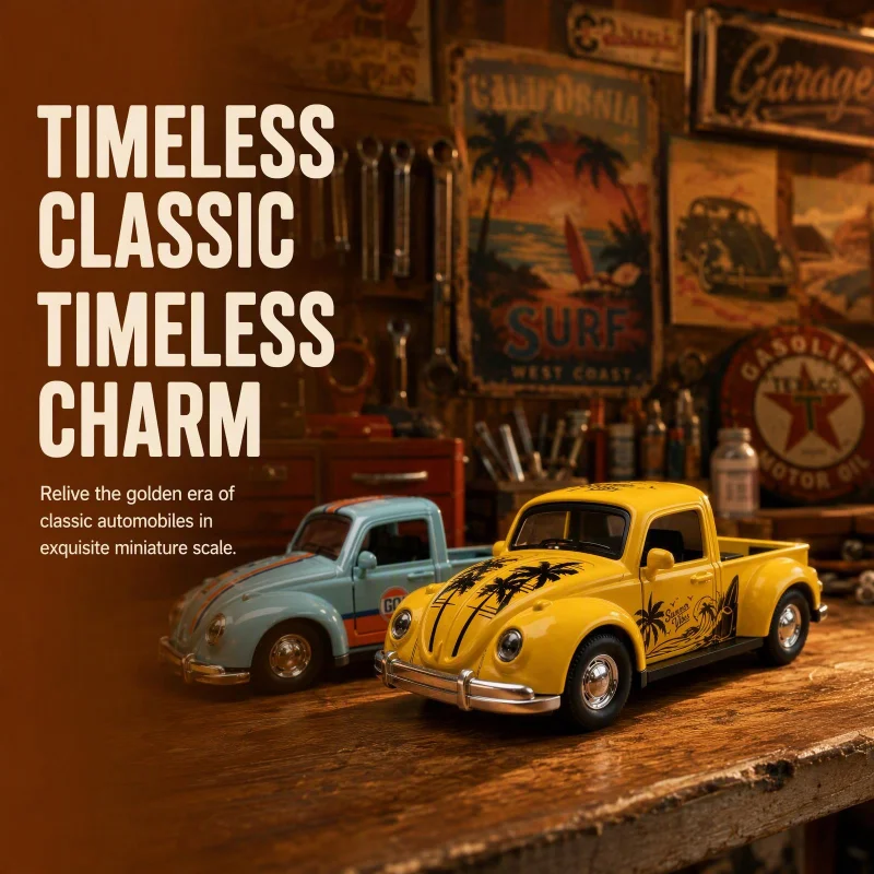 1/36 Multi-color Painted Retro Pickup Truck Alloy Model, Three-Door Style with Color-Printed Patterns, Static Display Decorative
