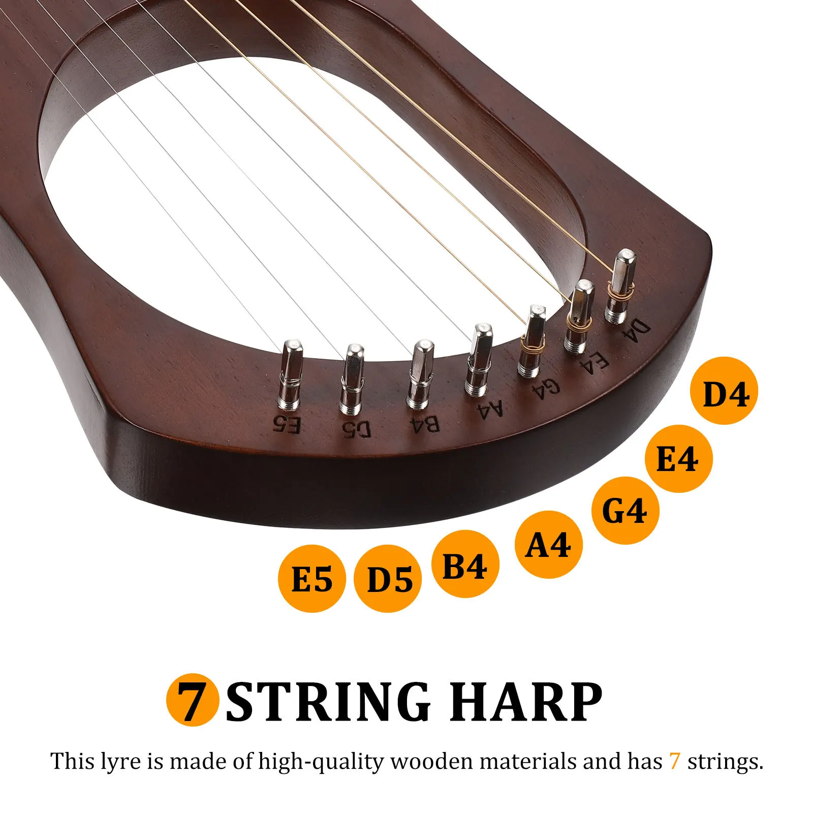 

1Set Wooden Lyre Harp 7 String Compact Portable Handheld Musical Instrument for Beginners Children Relaxation 7 String Harp