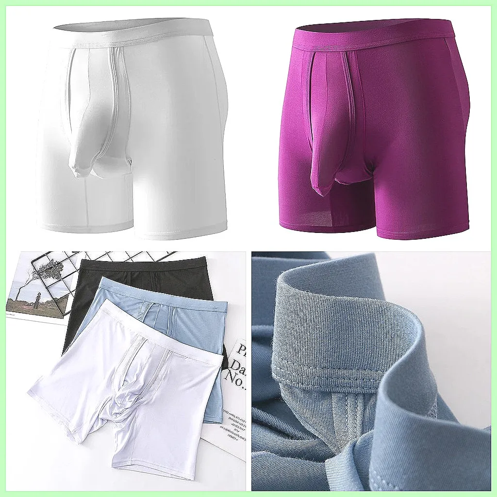 Men's Long Leg Boxer Shorts with Large Pouch & Separable Bullets, Breathable Athletic Underwear for Gym