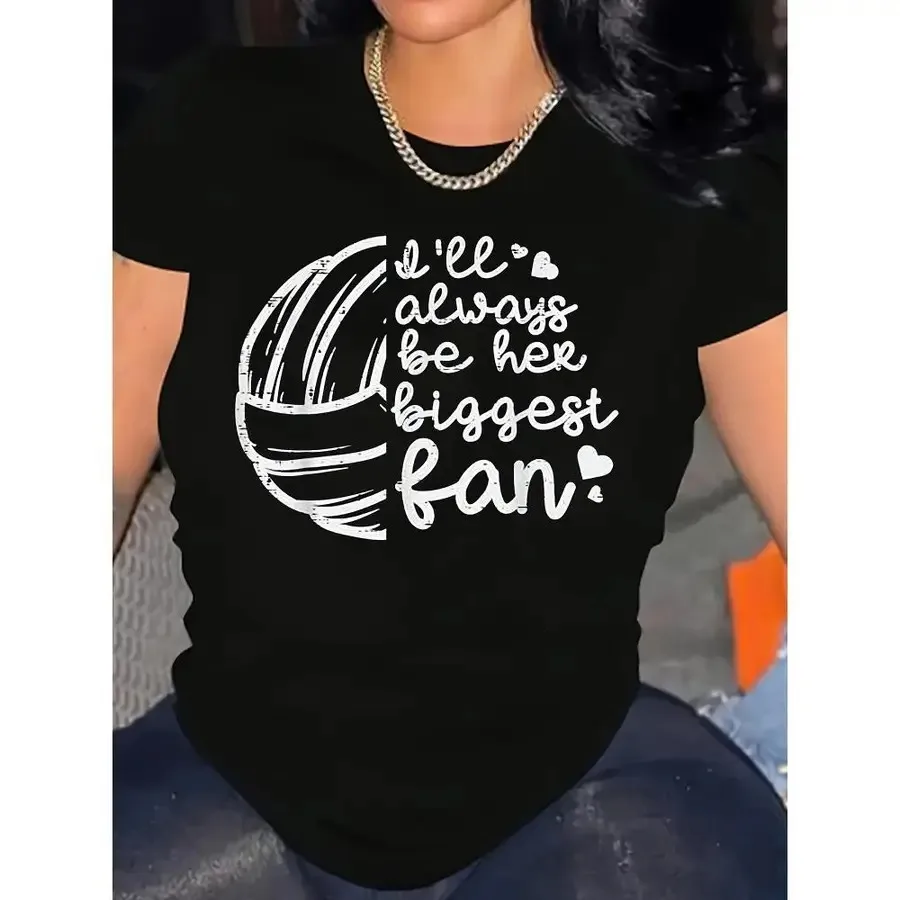 Talla grande - Ropa para fanáticas del voleibol para mujer - Camiseta con la frase "Siempre seré su mayor fan" - Tejido suave y elástico - Camiseta informal